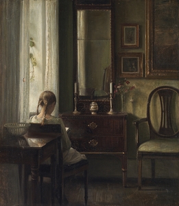 Interior with a Girl Reading [1903] by Carl Holsøe [1863–1935]